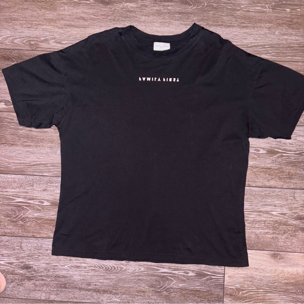Family First‎ Milano Black Tee – Mirrored Logo Graphic